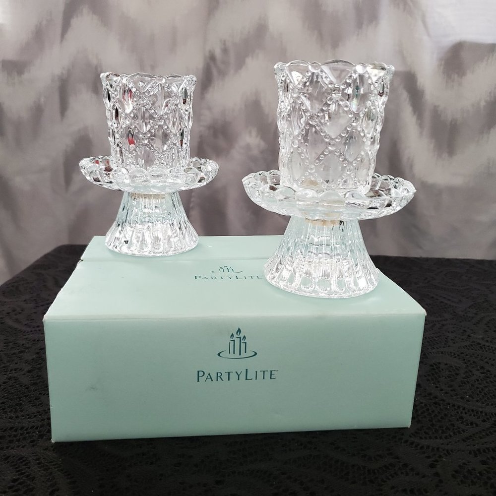 EUC PartyLite Quilted Crystal Pair P9246